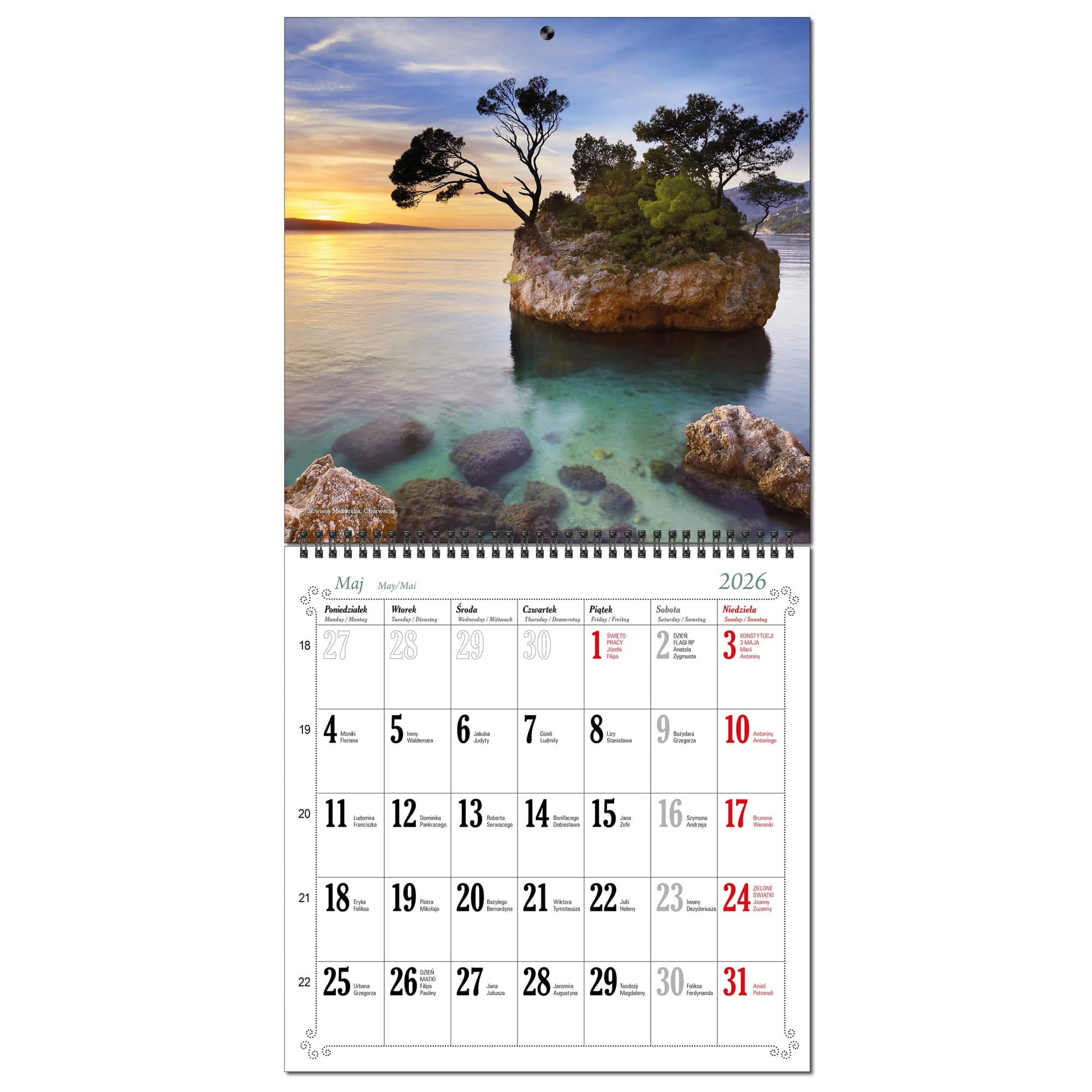 Kalendarz 2026 ścienny duży 30 x 60 cm 13 planszowy KRAJOBRAZY ŚWIATA b6aede0b6e37c1ab6f9631157cc2ee11