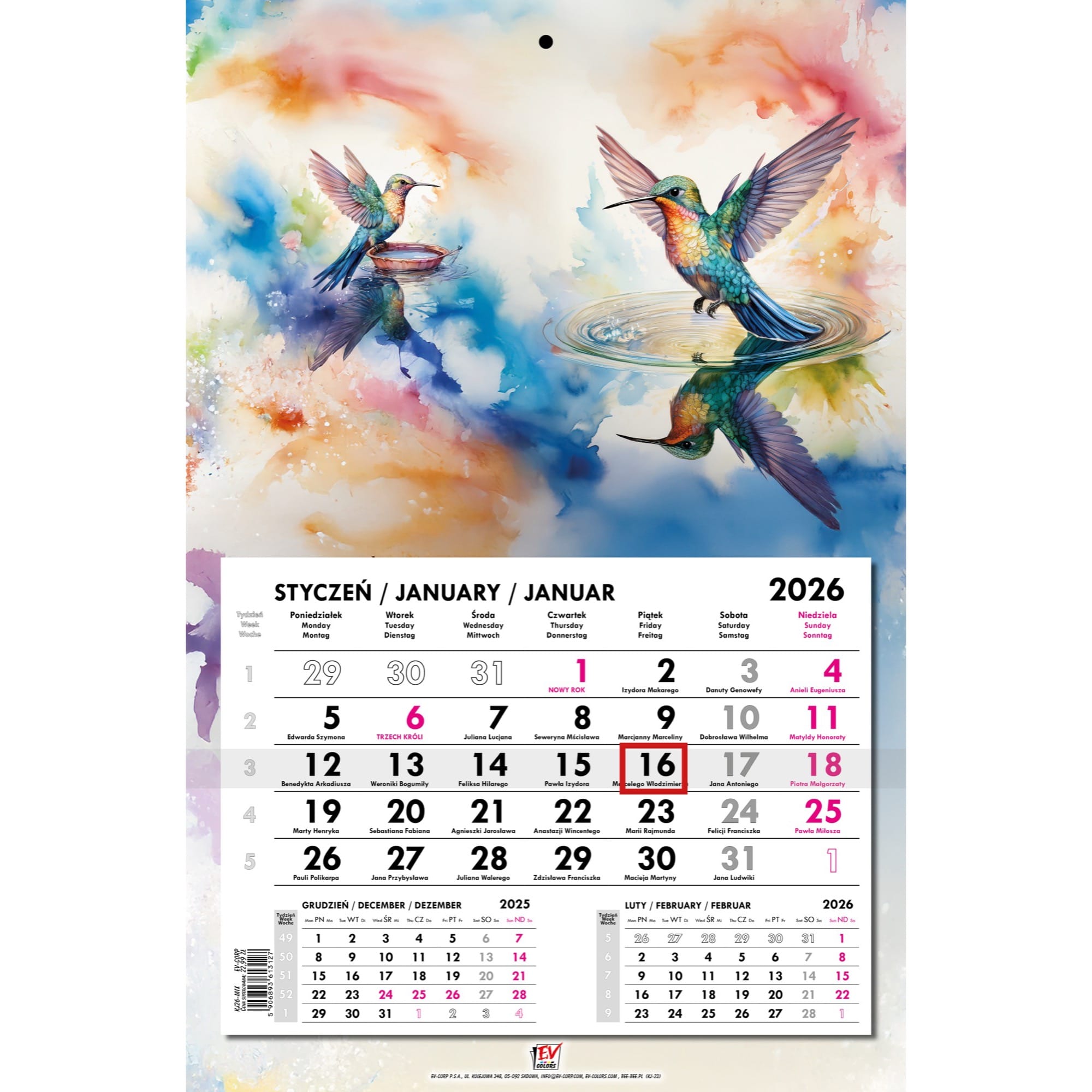 Kalendarz 2026 jednodzielny główka płaska KOLIBER KJ26-23 4f04ad986a5c8a263643c9f14a124d68