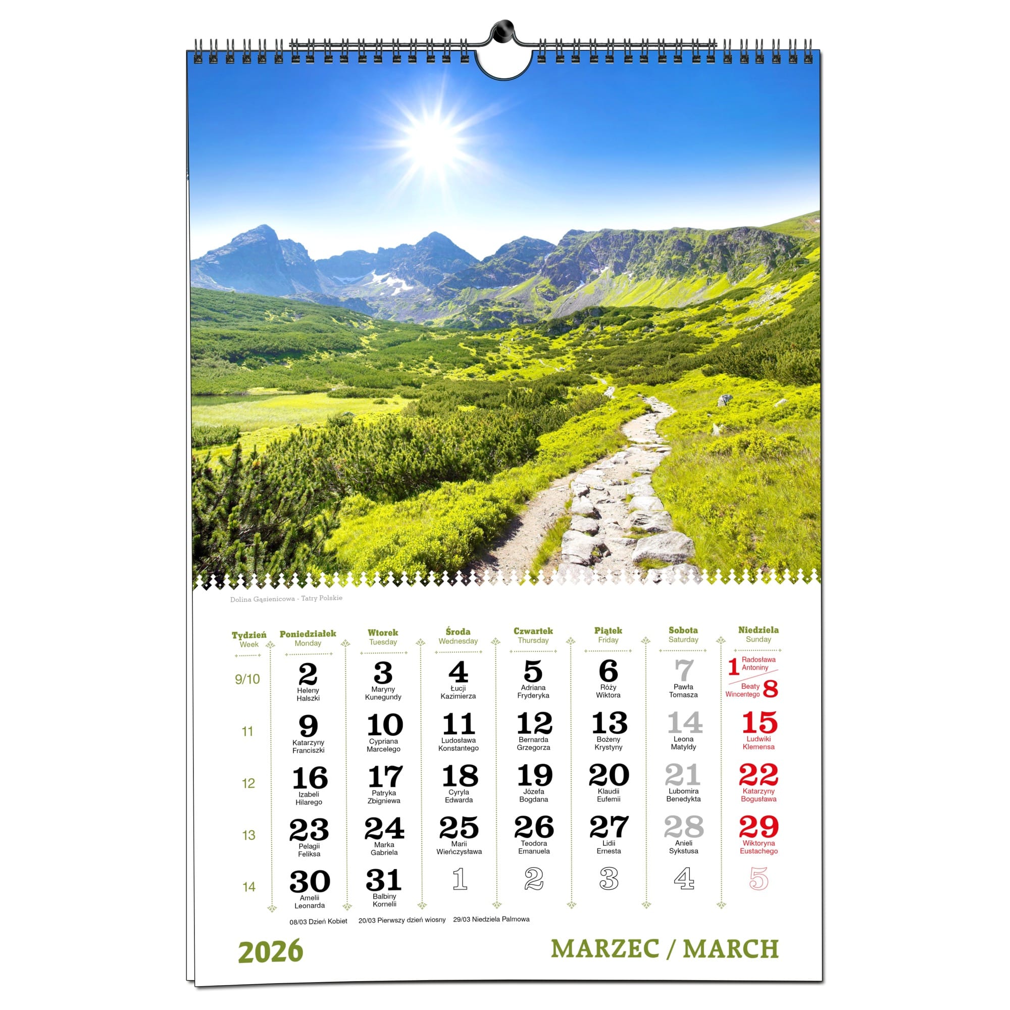Kalendarz 2026 ścienny B3 33 x 48 cm 7 planszowy TATRY 729c29247193e1049df9cf22c59a3a49