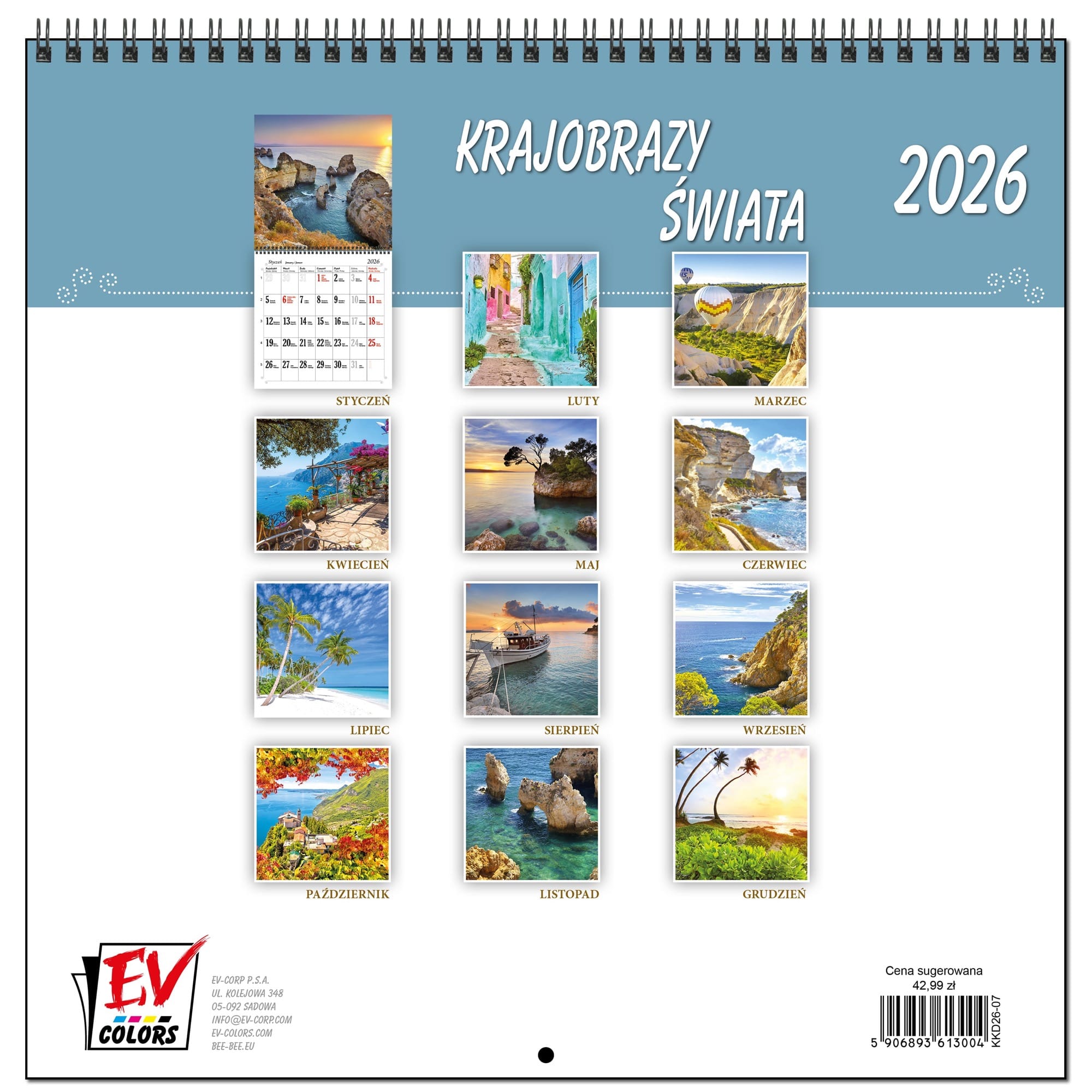 Kalendarz 2026 ścienny duży 30 x 60 cm 13 planszowy KRAJOBRAZY ŚWIATA 3ceb0b5ba0e5d597eb57f49817d71ec2