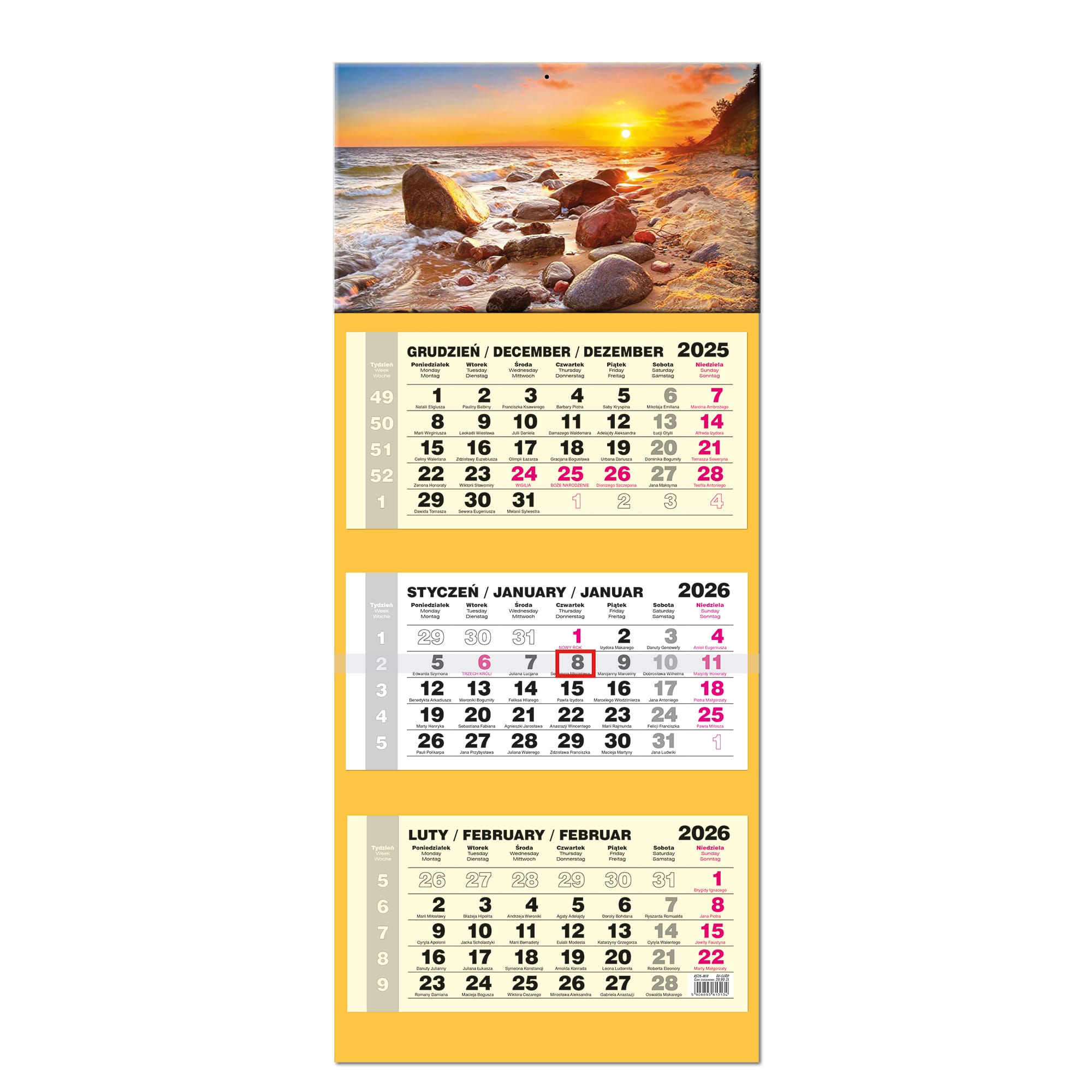 Kalendarz 2026 trójdzielny Lux główka wypukła BAŁTYK KS26-90Y 5b1f8728a72aaffe645e6f06ac531806