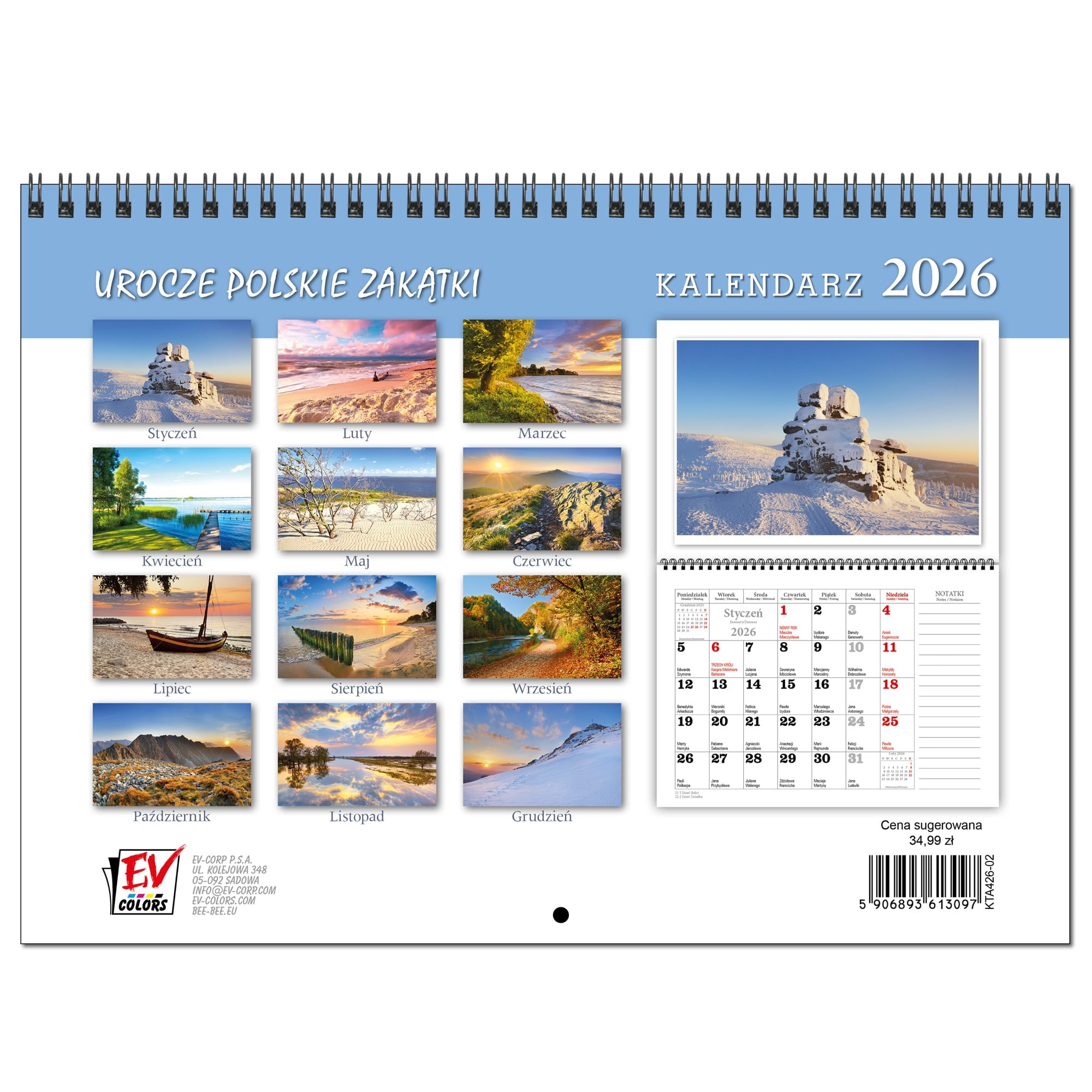 Kalendarz 2026 ścienny terminarz A3 13 planszowy UROCZE POLSKIE ZAKĄTKI edb451b50bac5e12b60a02b0e7240a7d