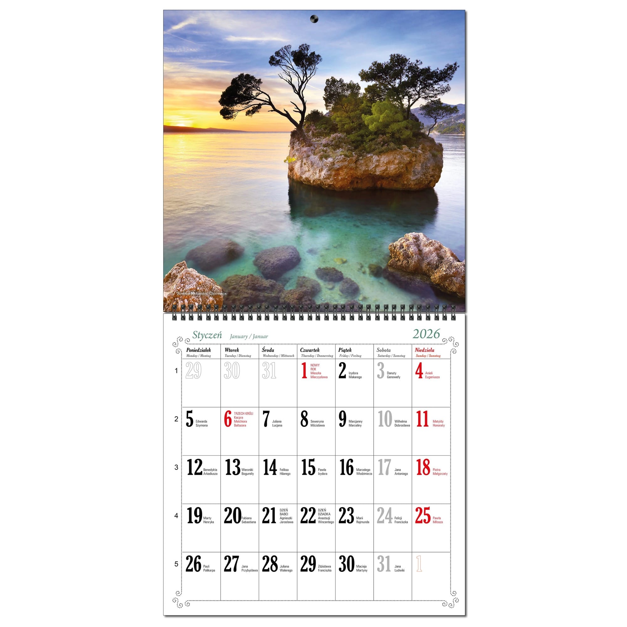 Kalendarz 2026 ścienny duży 30 x 60 cm 13 planszowy PODRÓŻE 8f5811f5d8693129a3a7d0d19d0ee060