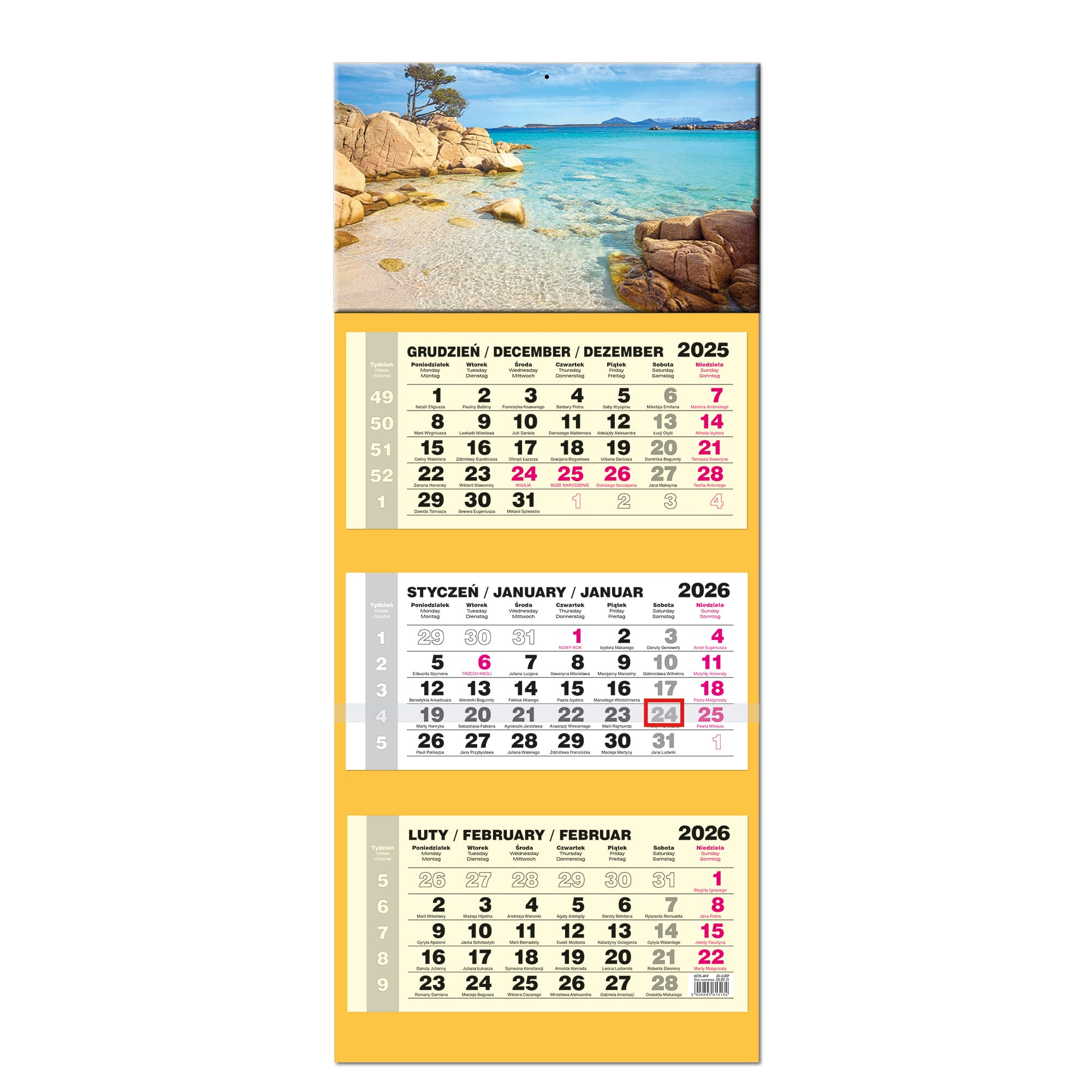 Kalendarz 2026 trójdzielny Lux główka wypukła SARDYNIA KS26-98Y ff05676909388ae5459594b993a0fcd8