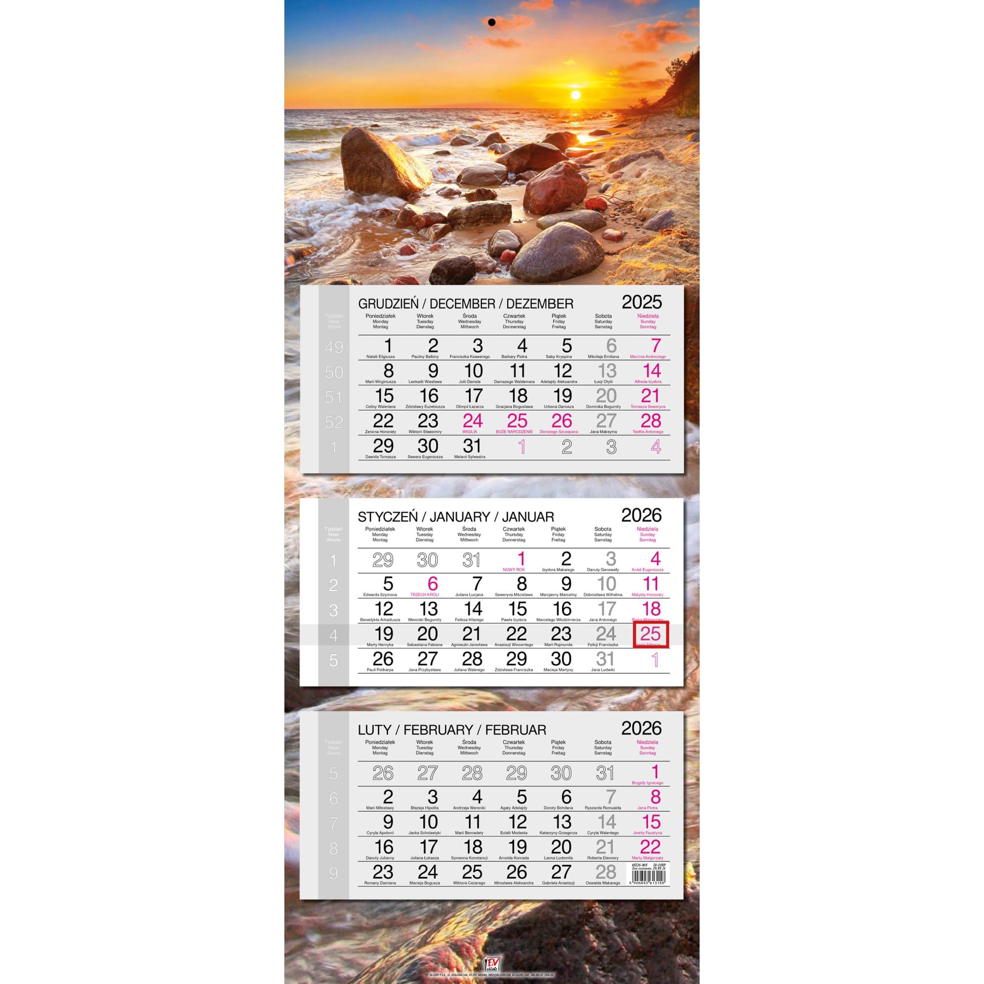 Kalendarz 2026 trójdzielny główka płaska BAŁTYK KSE26-28 785efe21d2ffc5aa8f468b07b7baa34f