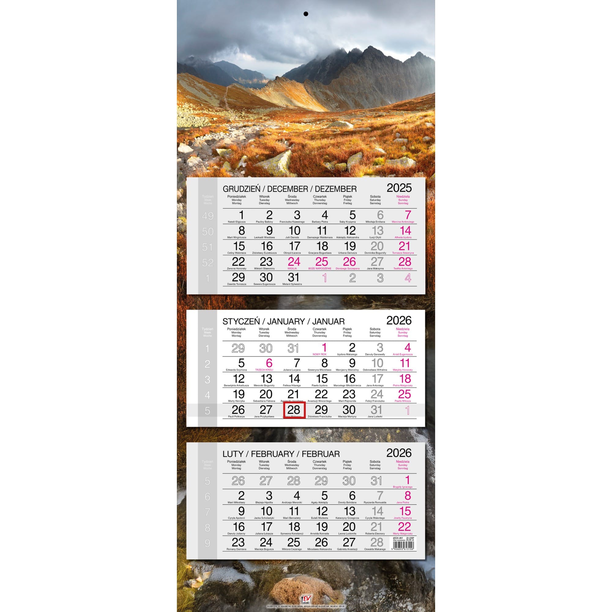 Kalendarz 2026 trójdzielny główka płaska TATRY KSE26-38 939cb95093e3a8db392fb06522f95cf0