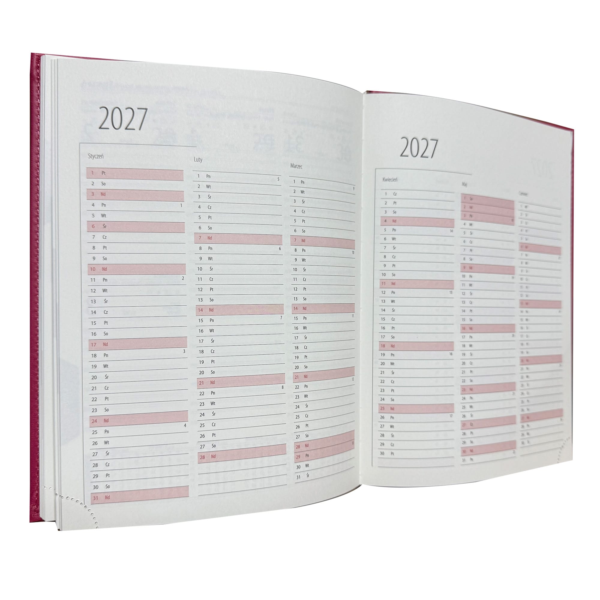 Kalendarz 2026 B5 tygodniowy CZERWONY MALINOWY WELUR f1c91ae81619c04221ab682af8f189f3