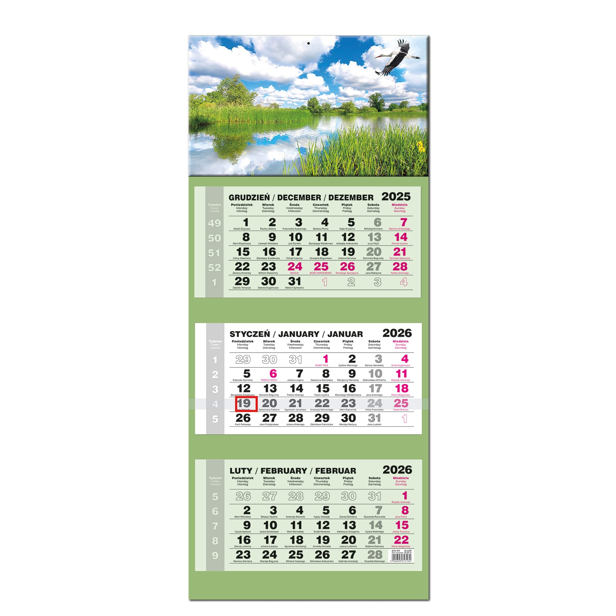 Kalendarz 2026 trójdzielny Lux główka wypukła MAZURY KS26-86G f1730cea2bc244538cc6e28f8436b7dc