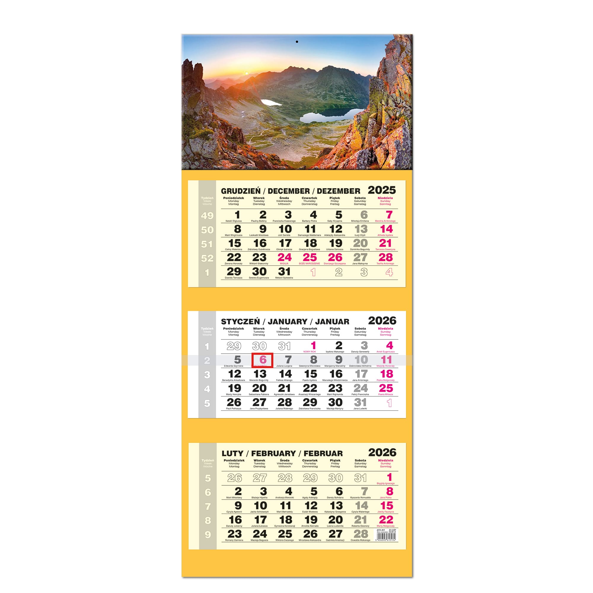 Kalendarz 2026 trójdzielny Lux główka wypukła TATRY KS26-91Y 5609a47f63b33e54b693c76e62534936