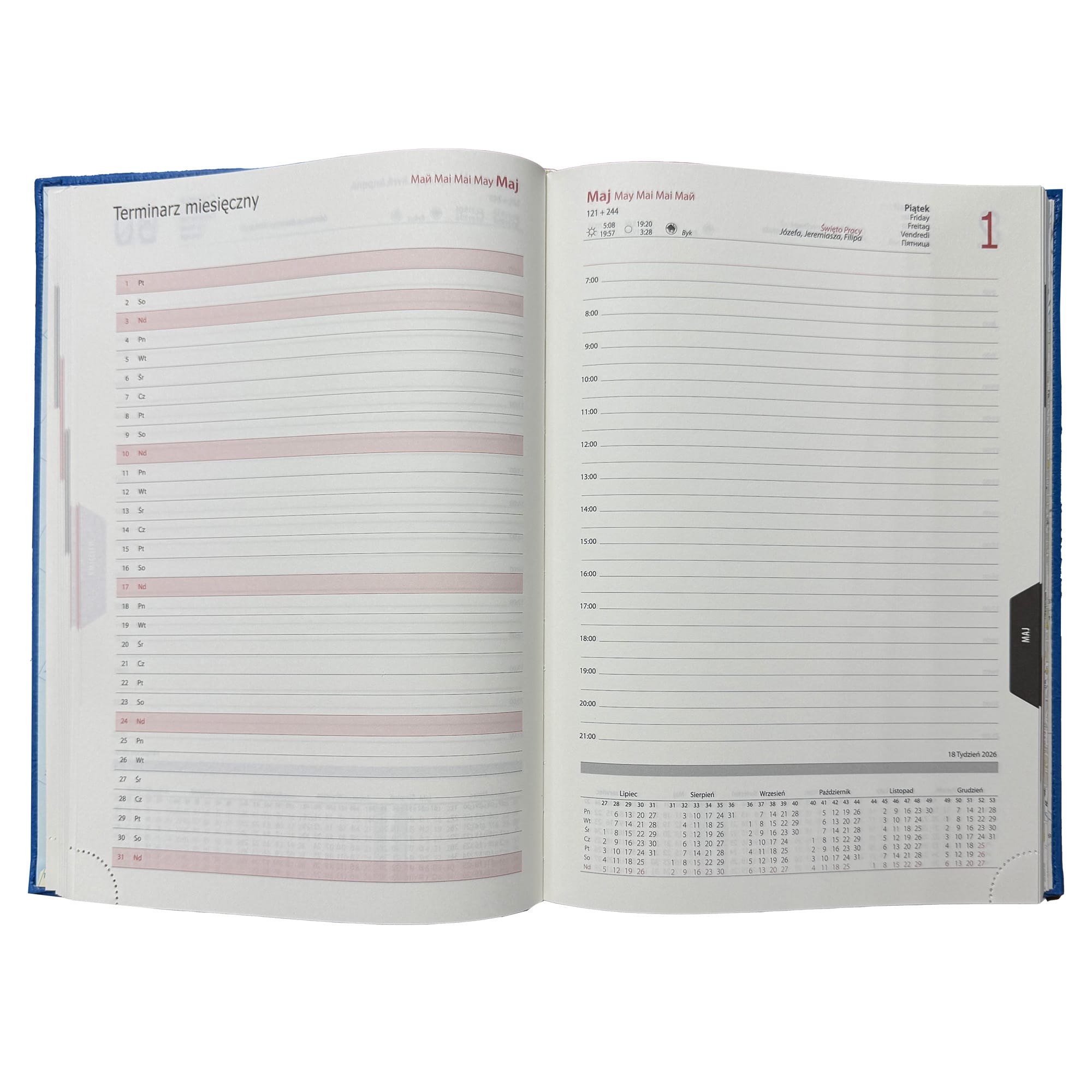 Kalendarz 2026 książkowy dzienny A4 sobota niedziela osobno soft touch papier chamois KOSMICZNY SPOKÓJ 4d66039411fac986a7bde6e7299a3ca9