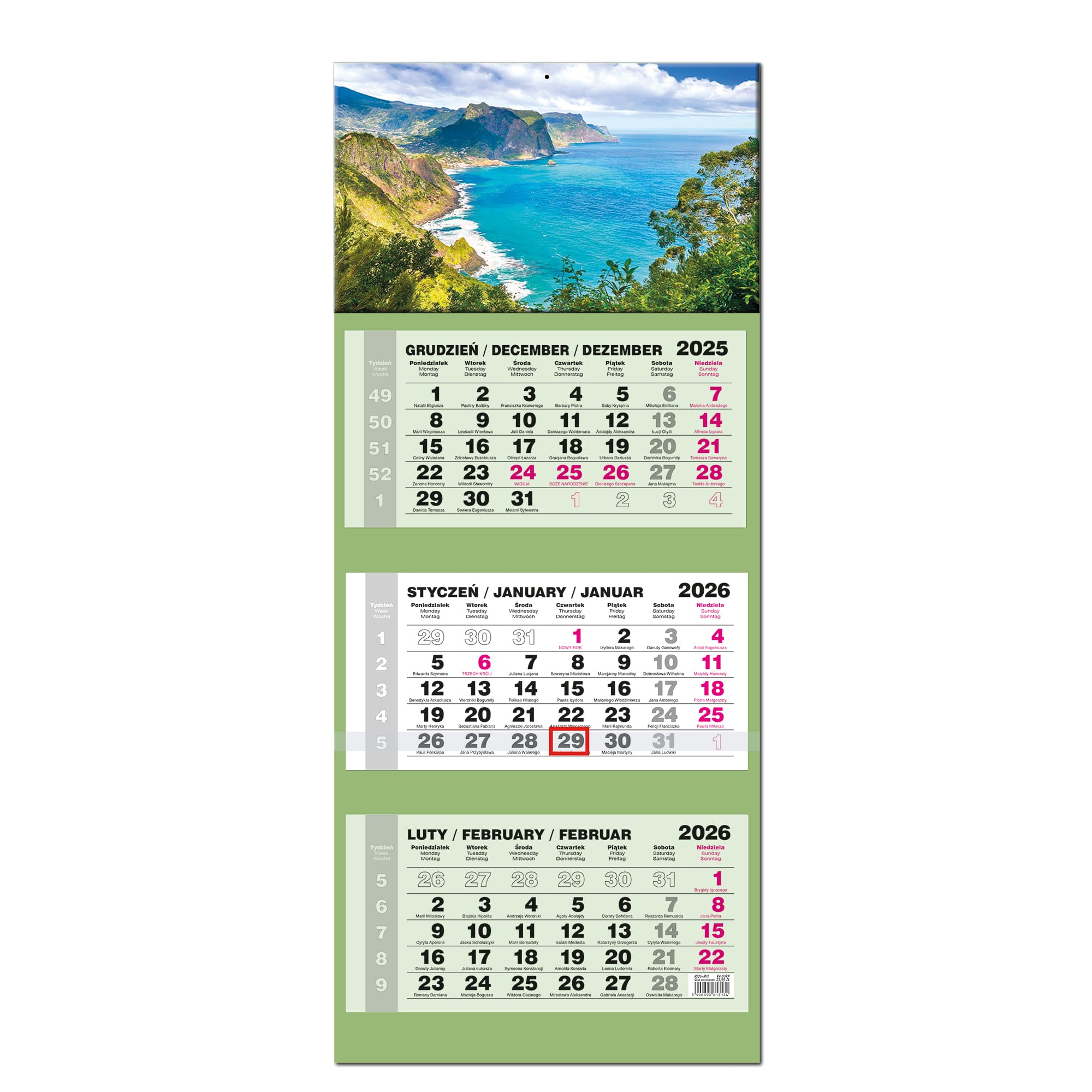 Kalendarz 2026 trójdzielny Lux główka wypukła PORTUGALIA MADERA KS26-100G 13a4245db453bbe85264afe76961eb22