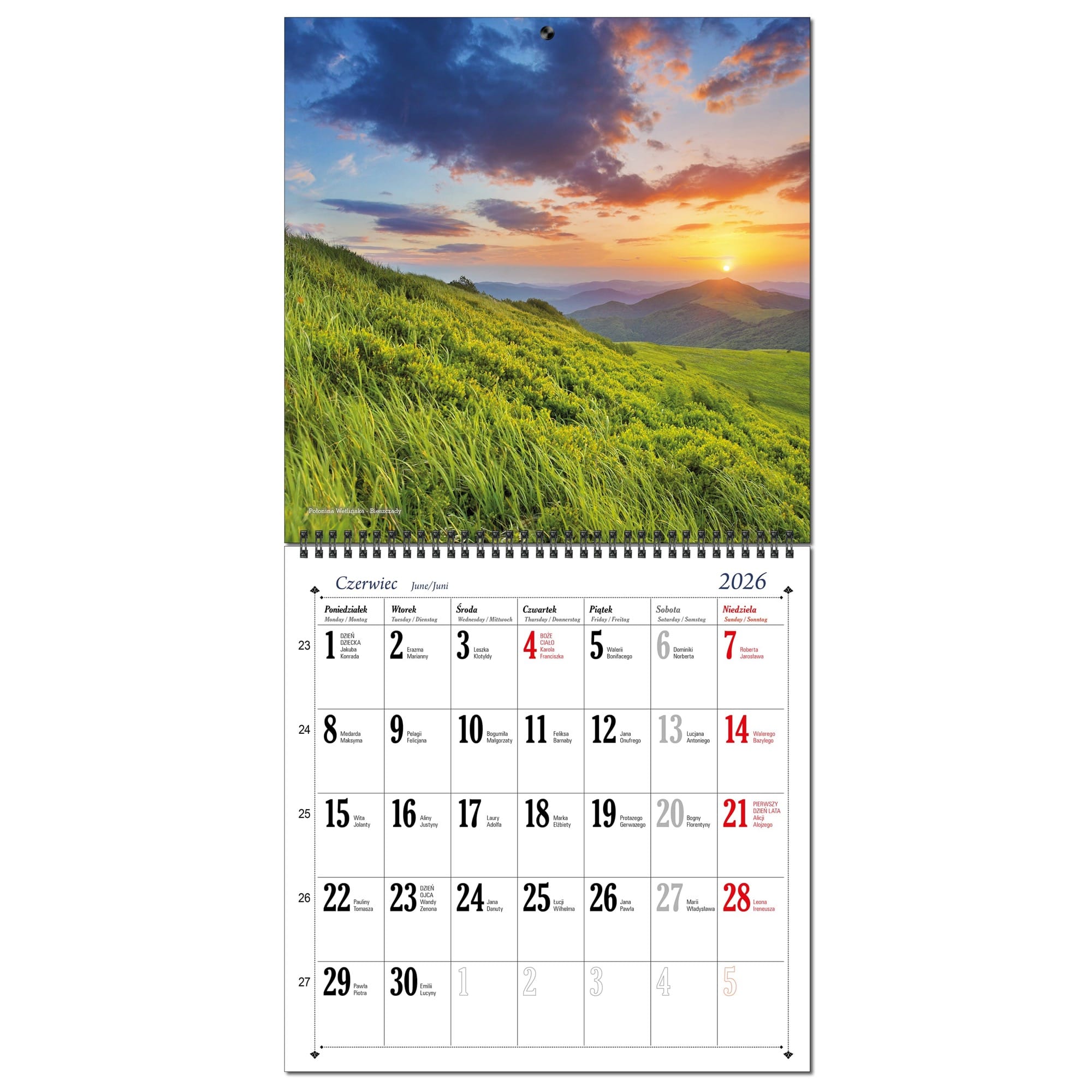 Kalendarz 2026 ścienny duży 30 x 60 cm 13 planszowy POLSKIE GÓRY 38087f80b051a27684606f10f4340b57