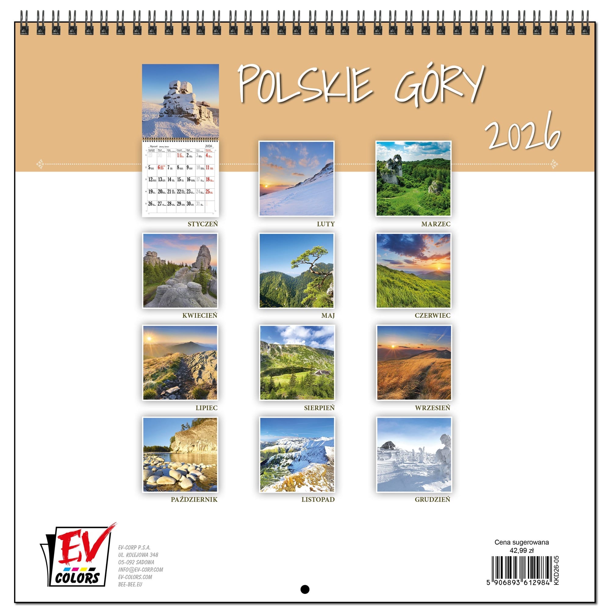 Kalendarz 2026 ścienny duży 30 x 60 cm 13 planszowy POLSKIE GÓRY ad141c17b50eab3230402b08ed1d0447