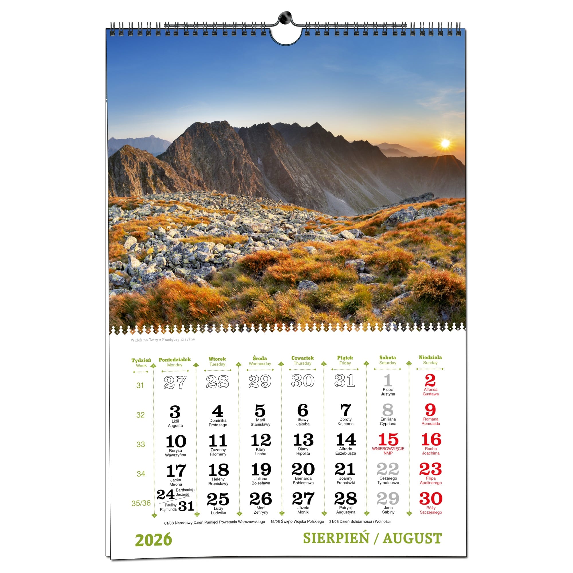 Kalendarz 2026 ścienny B3 33 x 48 cm 7 planszowy TATRY b17fd9f1589e869bb8eb2621fdc0c3e4
