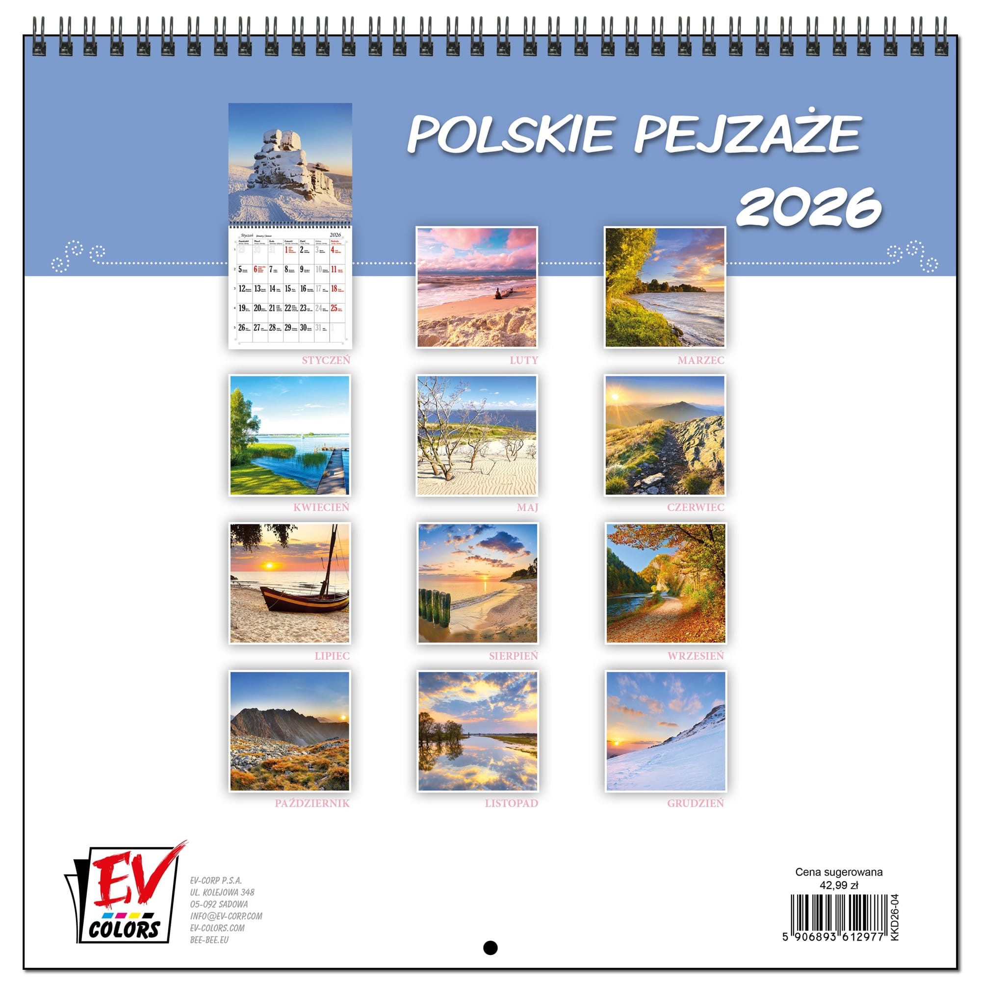 Kalendarz 2026 ścienny duży 30 x 60 cm 13 planszowy POLSKIE PEJZAŻE 7d9ee6d210226df6eff975a3bead0b91