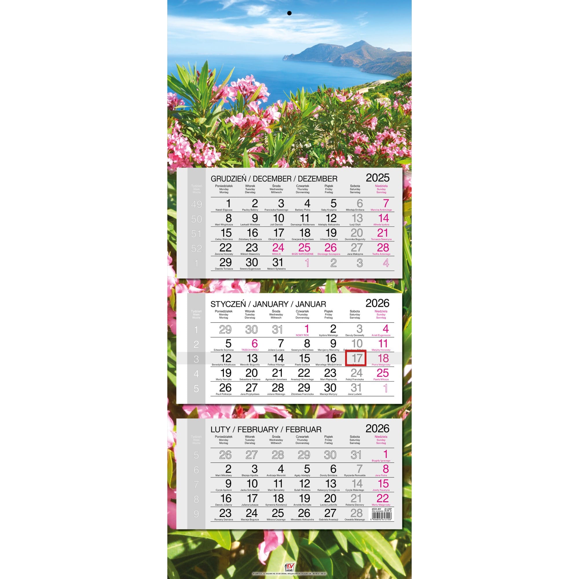 Kalendarz 2026 trójdzielny główka płaska GRECJA KOS KSE26-32 6792bca204fb1accc2efa874c86d68df