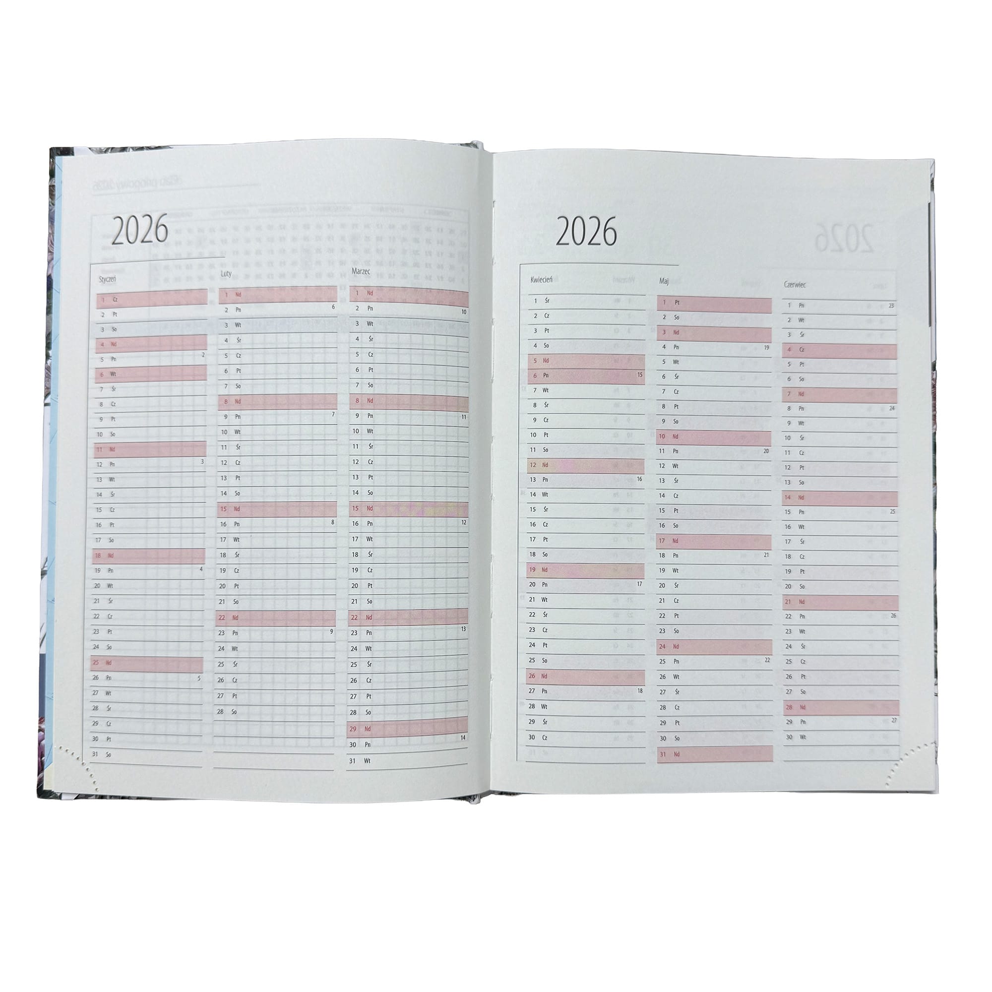 Kalendarz 2026 A5 tygodniowy Rozkładówka Soft Touch BAJKOWA SAKURA 45755343103f673f7193498f588171a1