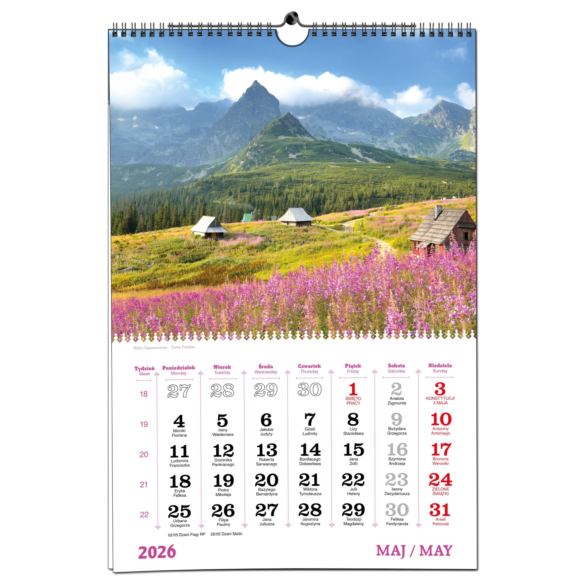Kalendarz 2026 ścienny B3 33 x 48 cm 7 planszowy TATRY 850cf85f9e3cb092c306c7f10ae42896