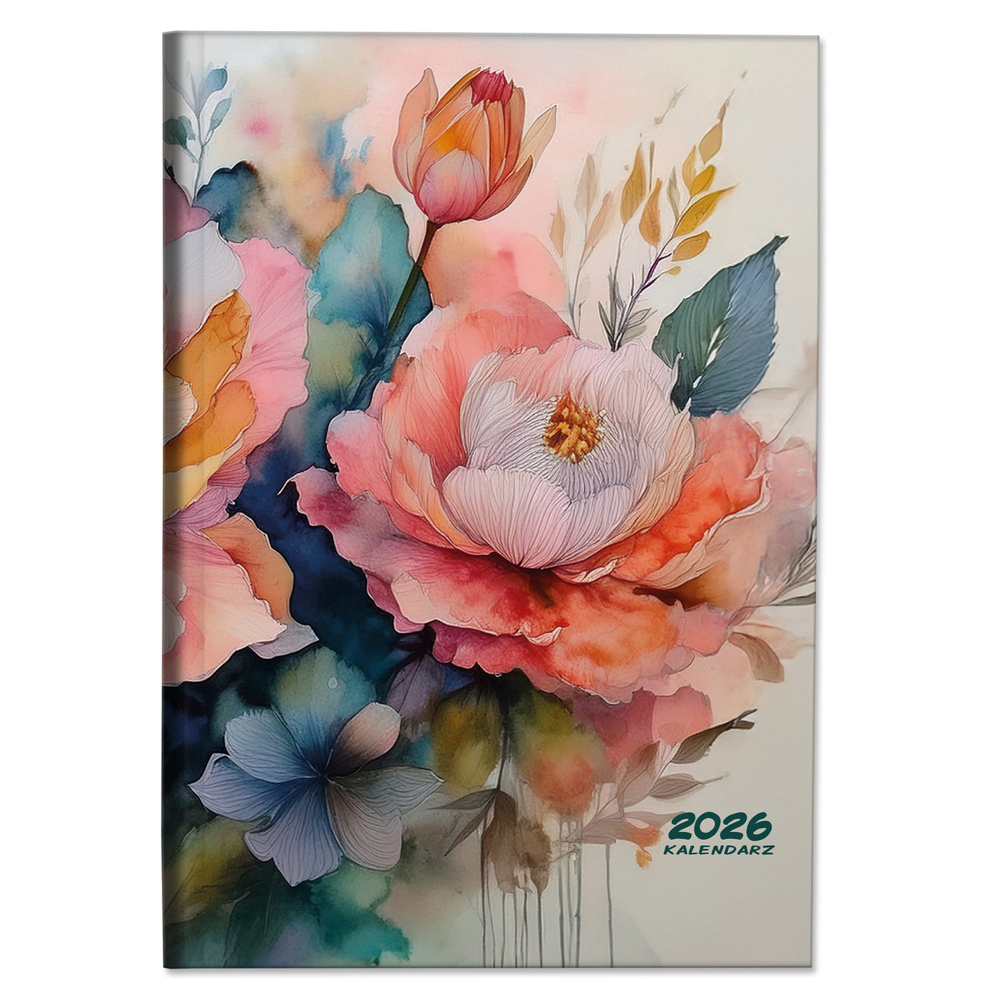 Kalendarz 2026 książkowy tygodniowy A4 ROZKŁADÓWKA soft touch AKWARELOWE KWIATY e18615fcb3d1f3ba76299fd334dffb29