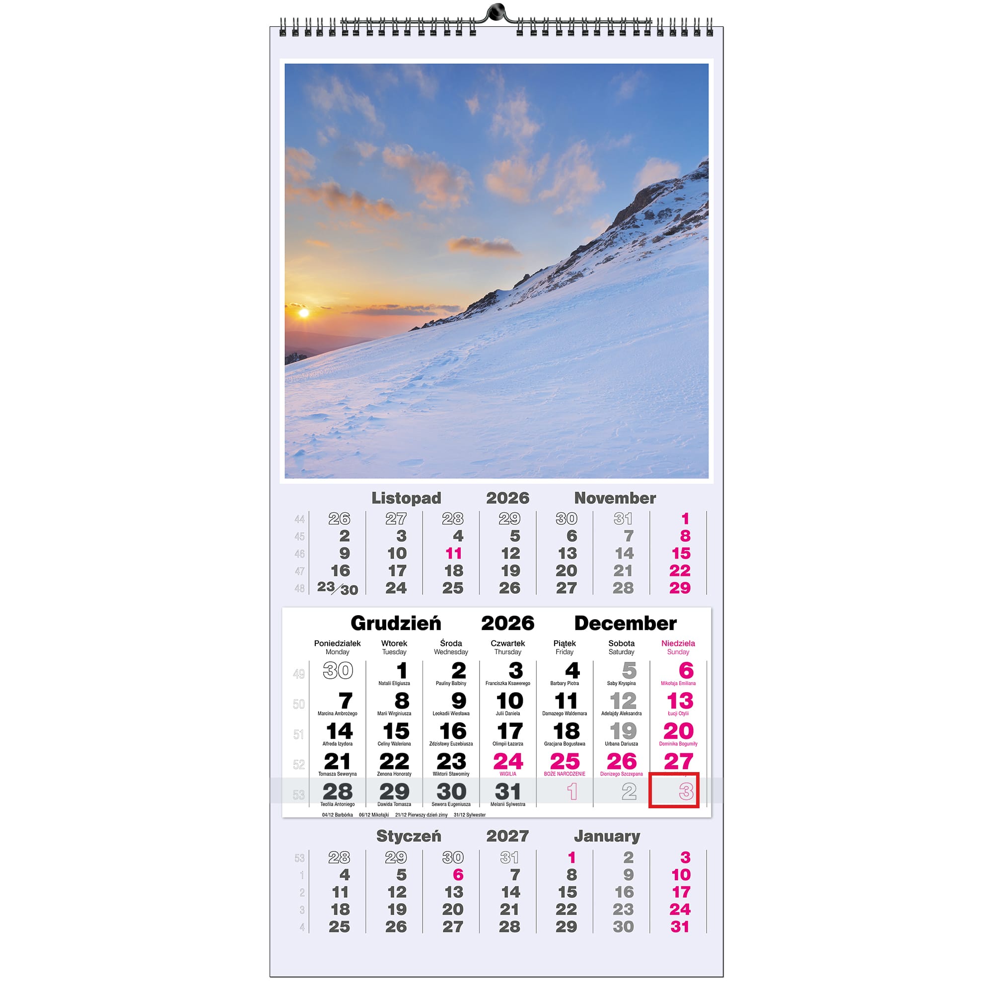 Kalendarz 2026 TRÓJDZIELNY 13 planszowy 31 x 65 cm POLSKIE PEJZAŻE ef1d9a00998c83b8825850b413dc2c4a