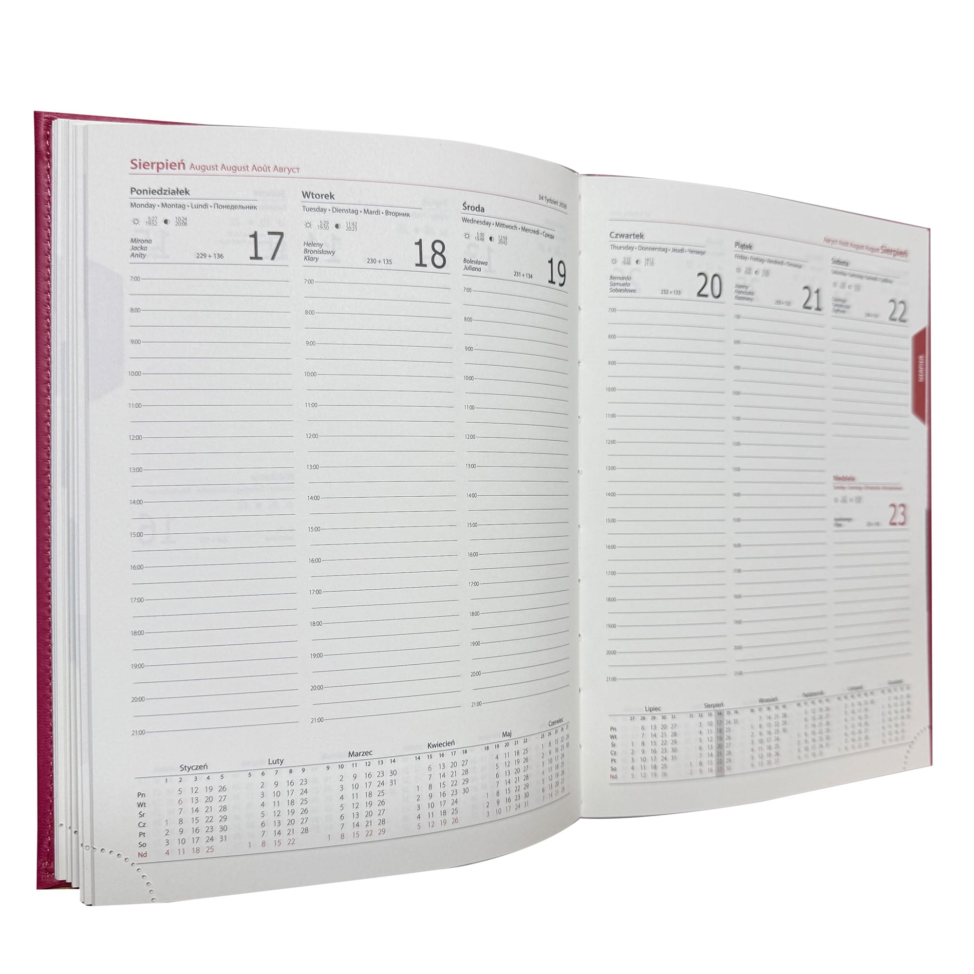Kalendarz 2026 B5 tygodniowy CZERWONY MALINOWY WELUR 2b19423f19477d15c3a36443fc56a2dd