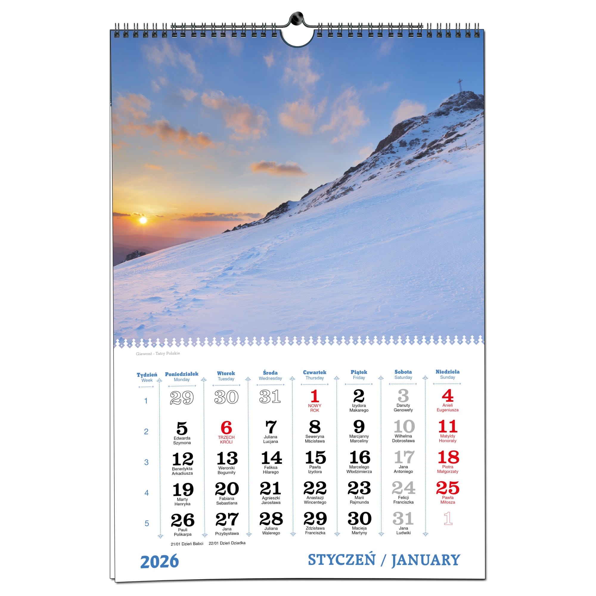 Kalendarz 2026 ścienny B3 33 x 48 cm 7 planszowy TATRY 854ded3affeb5e09bec79f16b90f36d4