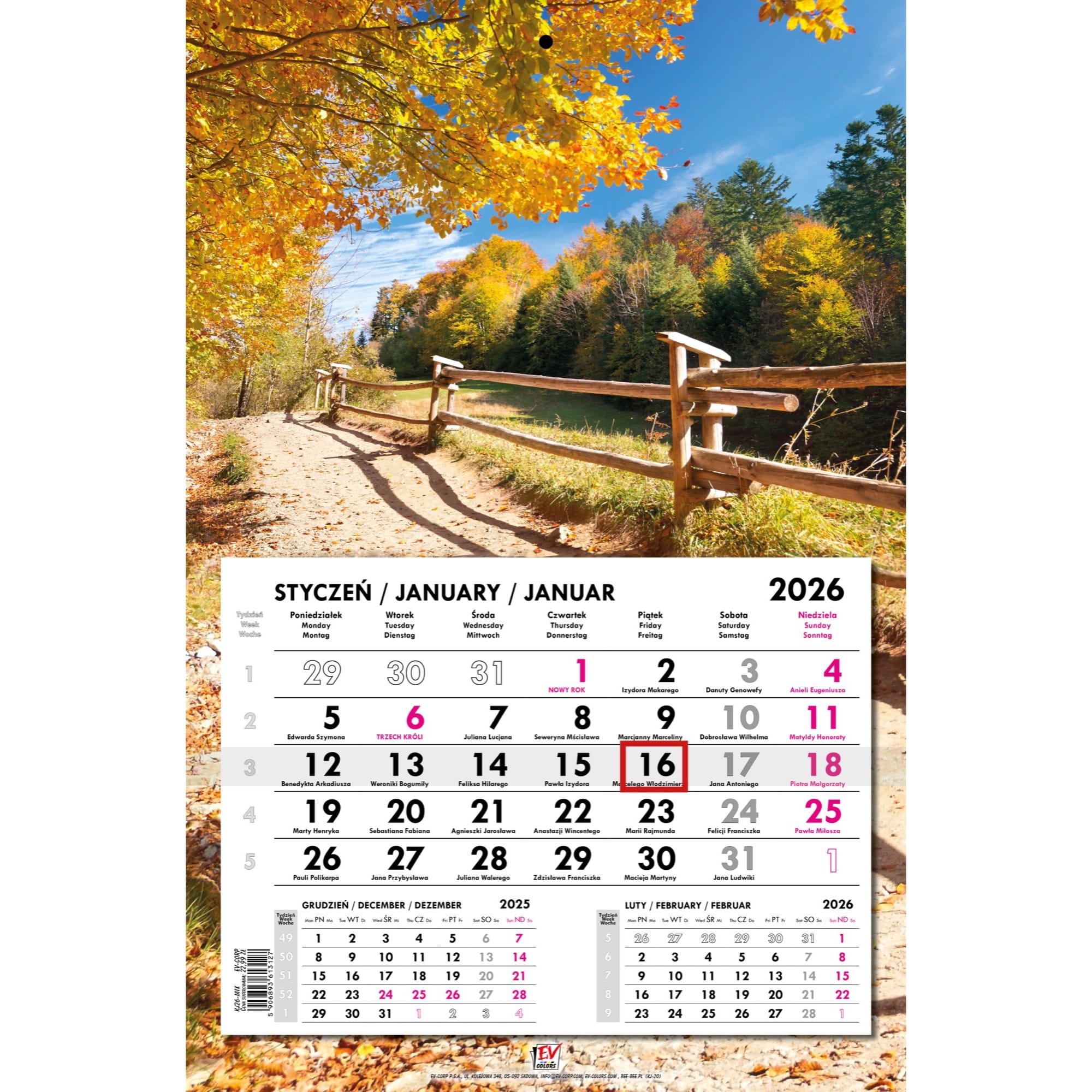 Kalendarz 2026 jednodzielny główka płaska POLSKIE KRAJOBRAZY KJ26-20 b685ac735c37e70a6054d1c8316eb27c